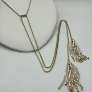 Chic Gold and Pearl Tassel Necklace